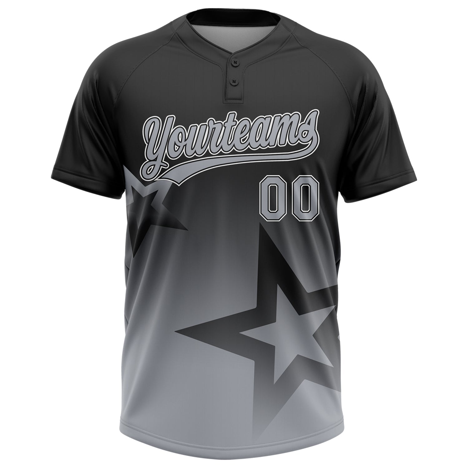 Custom Black Gray-White Gradient Style Twinkle Star Two-Button Unisex Softball Jersey view 2