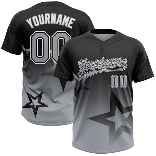 Custom Black Gray-White Gradient Style Twinkle Star Two-Button Unisex Softball Jersey - Main View