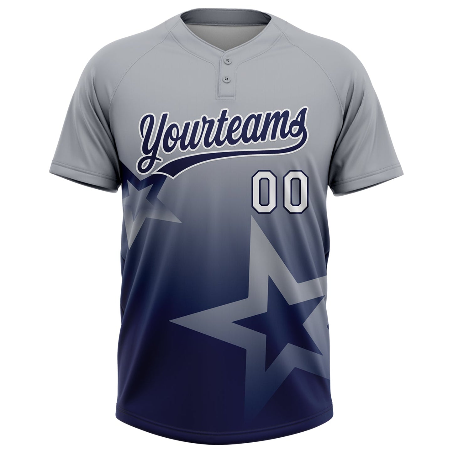 Custom Gray Navy-White Gradient Style Twinkle Star Two-Button Unisex Softball Jersey view 2