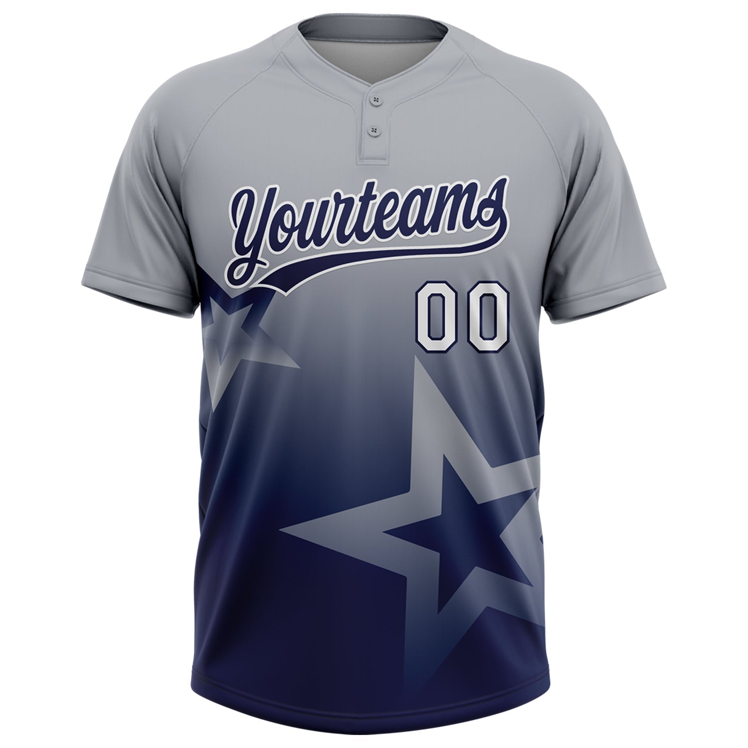 Custom Gray Navy-White Gradient Style Twinkle Star Two-Button Unisex Softball Jersey view 2