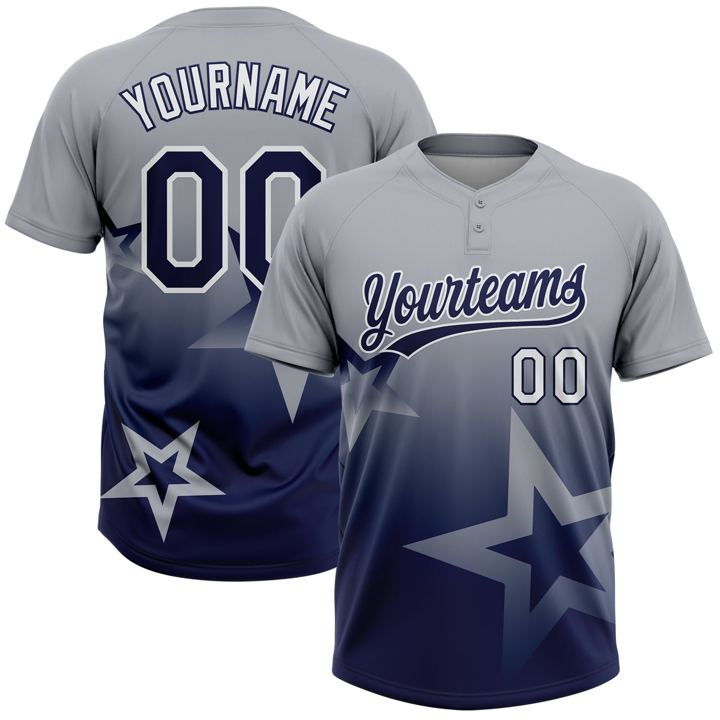 Custom Gray Navy-White Gradient Style Twinkle Star Two-Button Unisex Softball Jersey - Main View