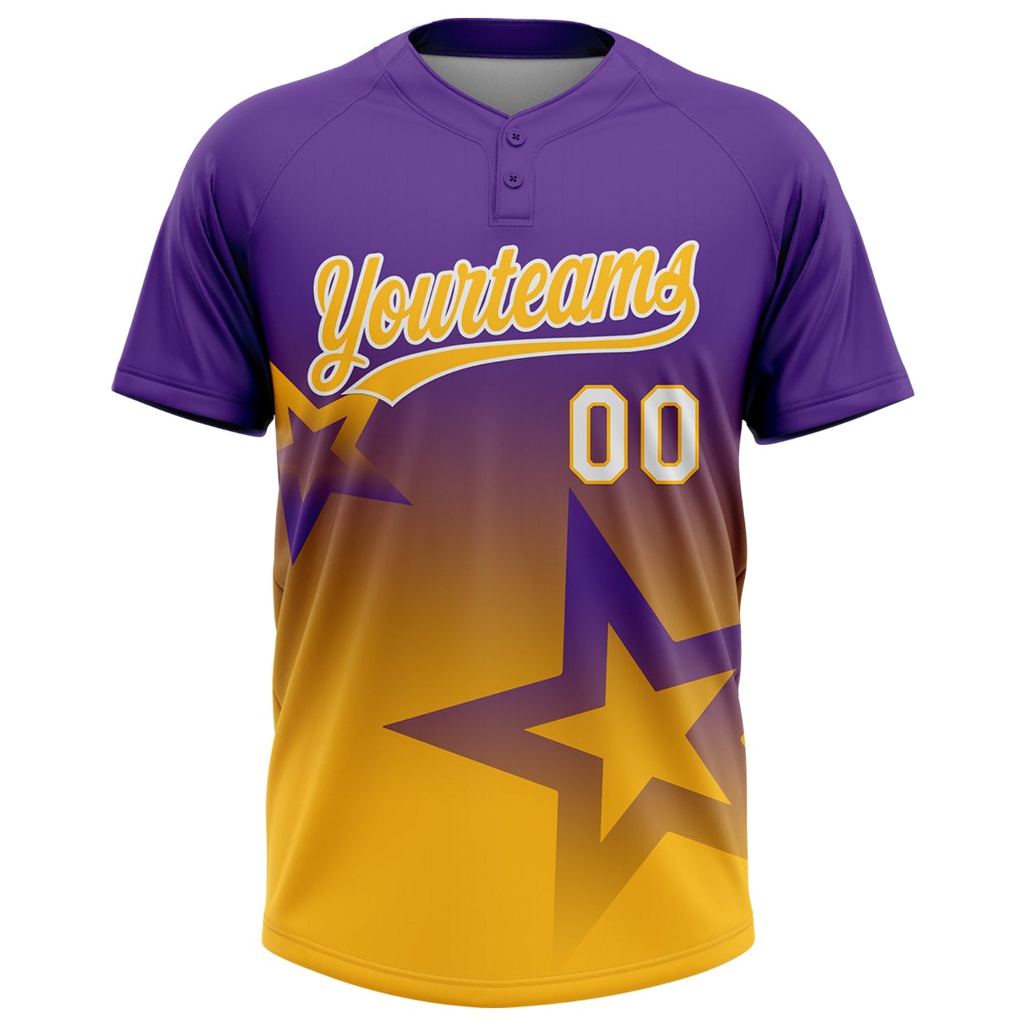 Custom Purple Gold-White Gradient Style Twinkle Star Two-Button Unisex Softball Jersey view 2