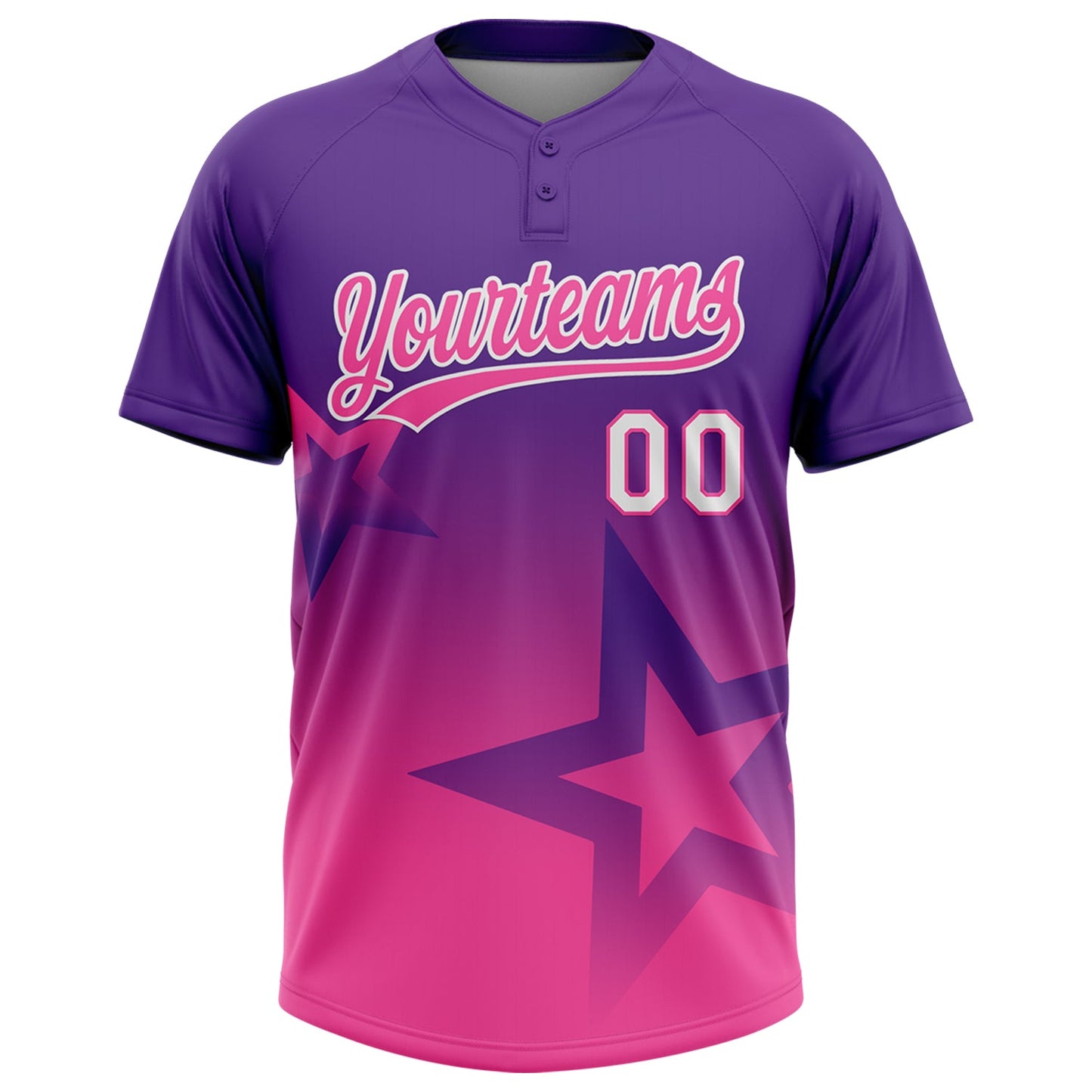 Custom Purple Pink-White Gradient Style Twinkle Star Two-Button Unisex Softball Jersey view 2