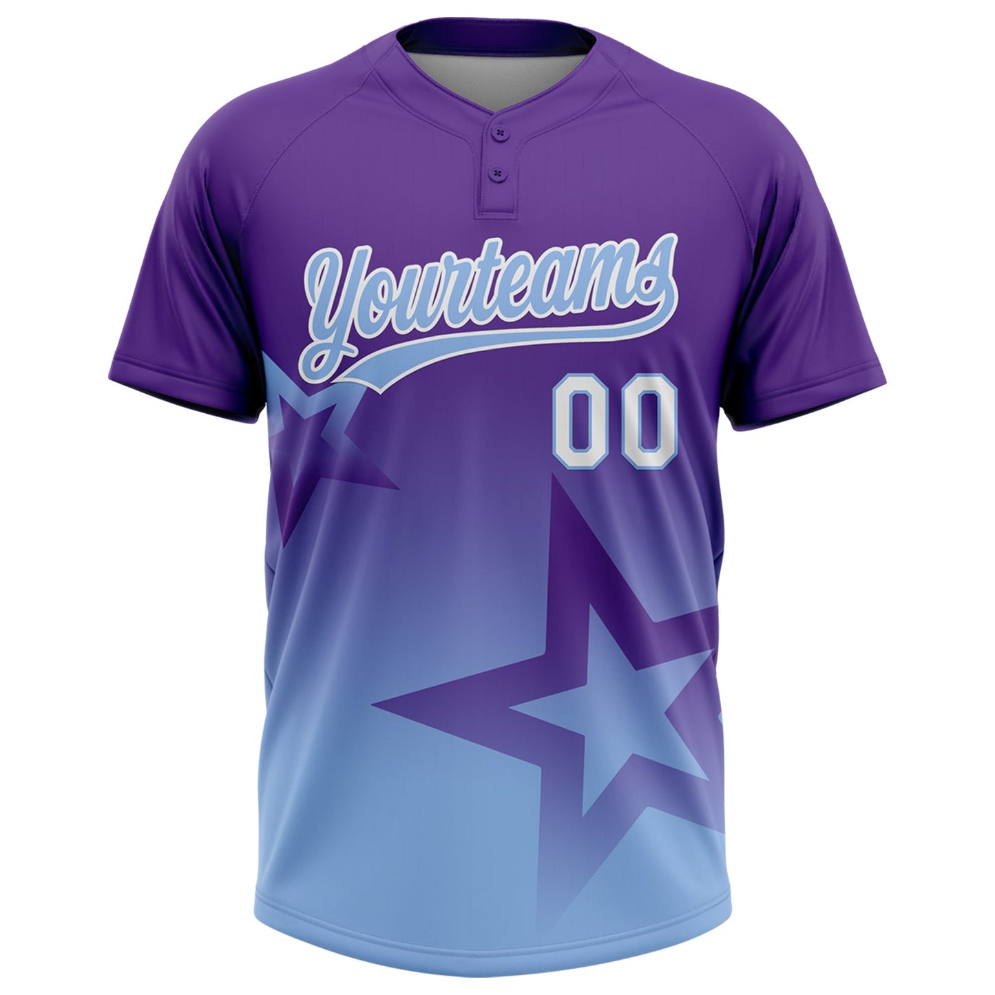 Custom Purple Light Blue-White Gradient Style Twinkle Star Two-Button Unisex Softball Jersey view 2