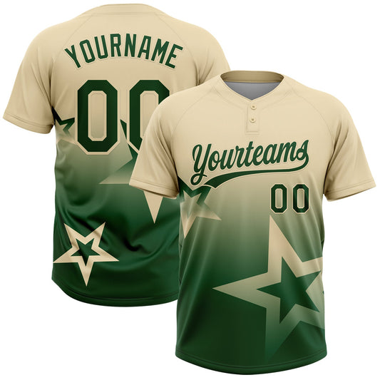 Custom Cream Green Gradient Style Twinkle Star Two-Button Unisex Softball Jersey - Main View