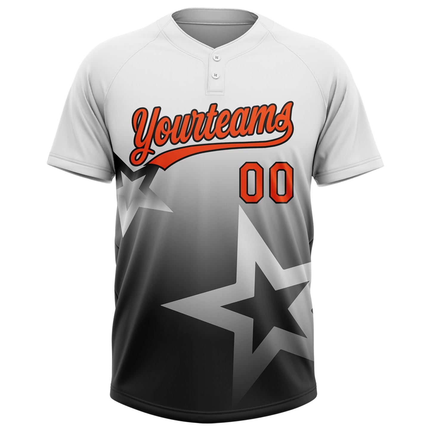 Custom White Orange-Black Gradient Style Twinkle Star Two-Button Unisex Softball Jersey view 2