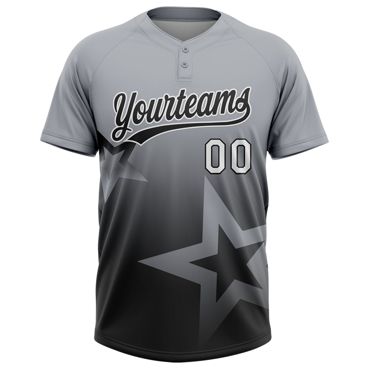 Custom Gray Black-White Gradient Style Twinkle Star Two-Button Unisex Softball Jersey view 2