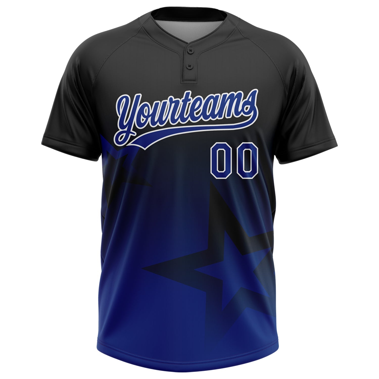Custom Black Royal-White Gradient Style Twinkle Star Two-Button Unisex Softball Jersey view 2