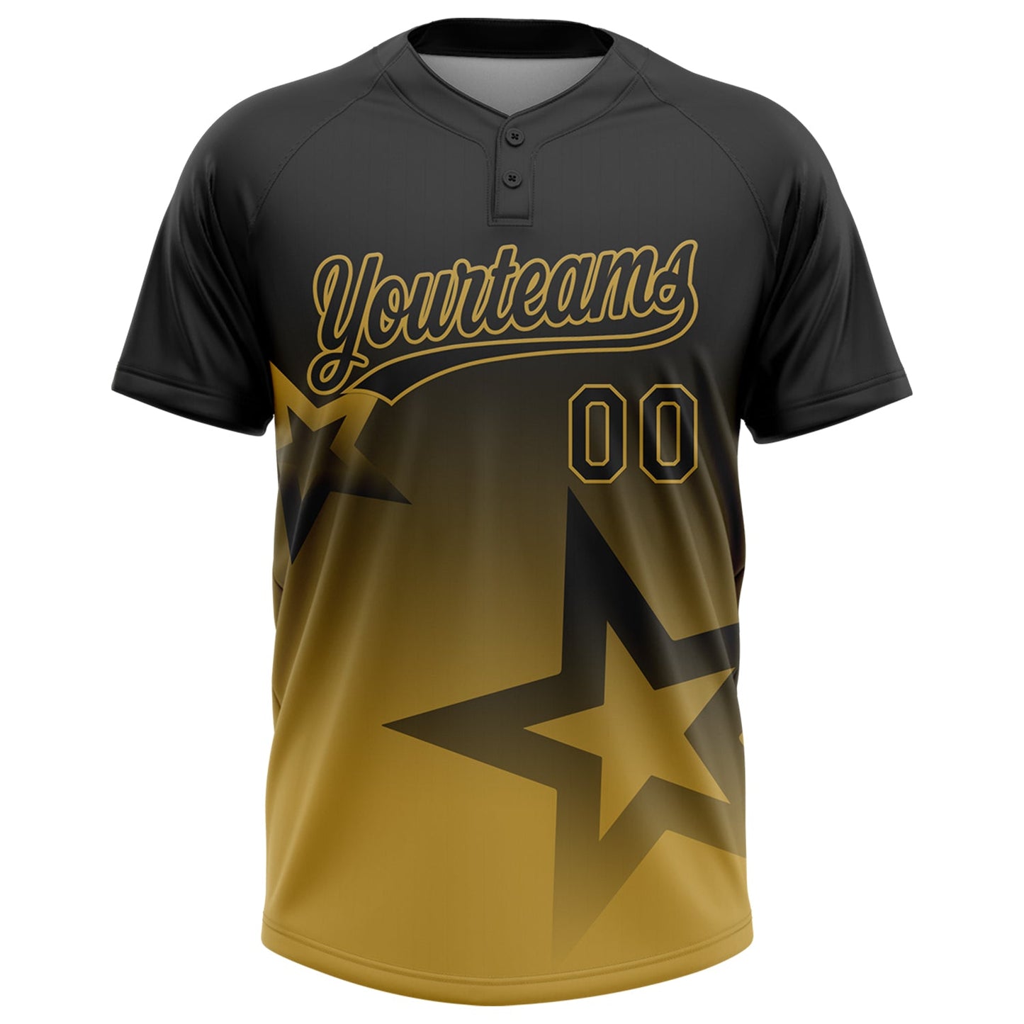 Custom Black Old Gold Gradient Style Twinkle Star Two-Button Unisex Softball Jersey view 2