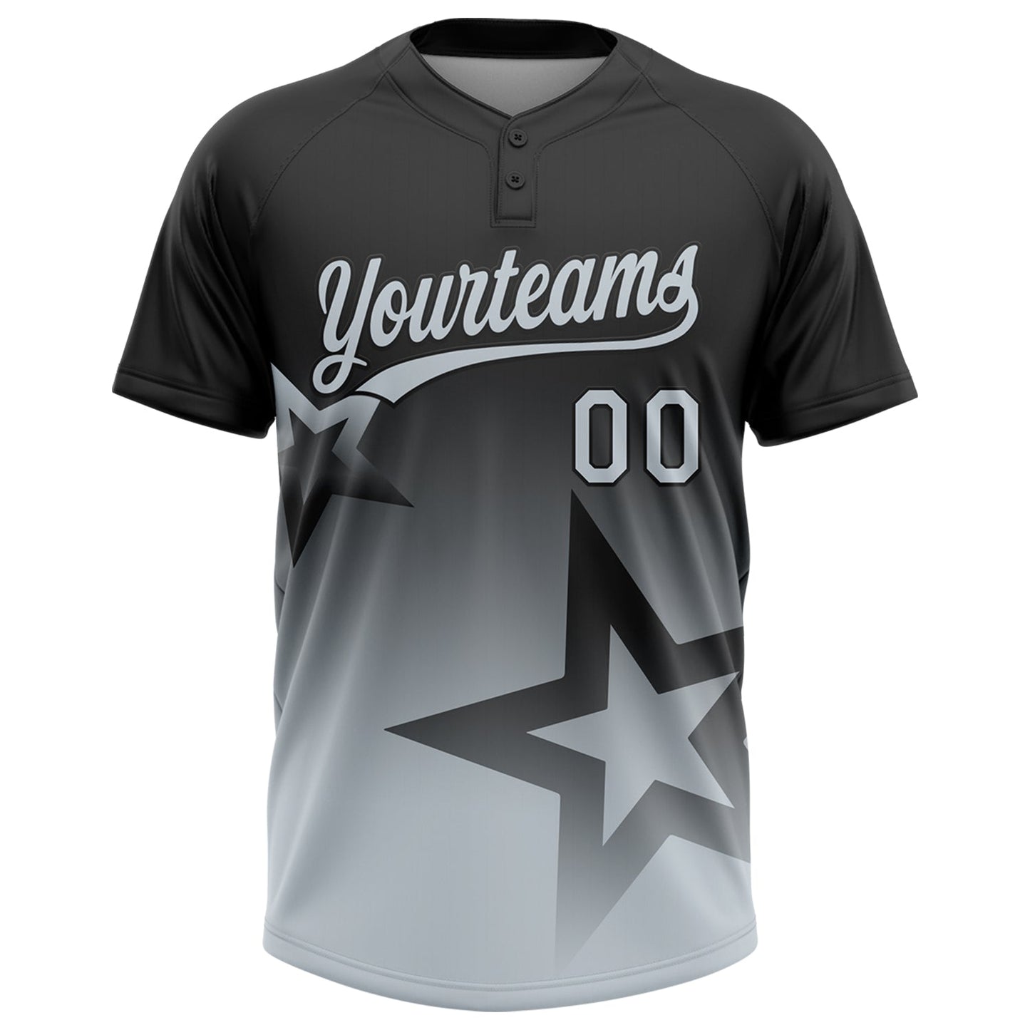 Custom Black Silver Gradient Style Twinkle Star Two-Button Unisex Softball Jersey view 2
