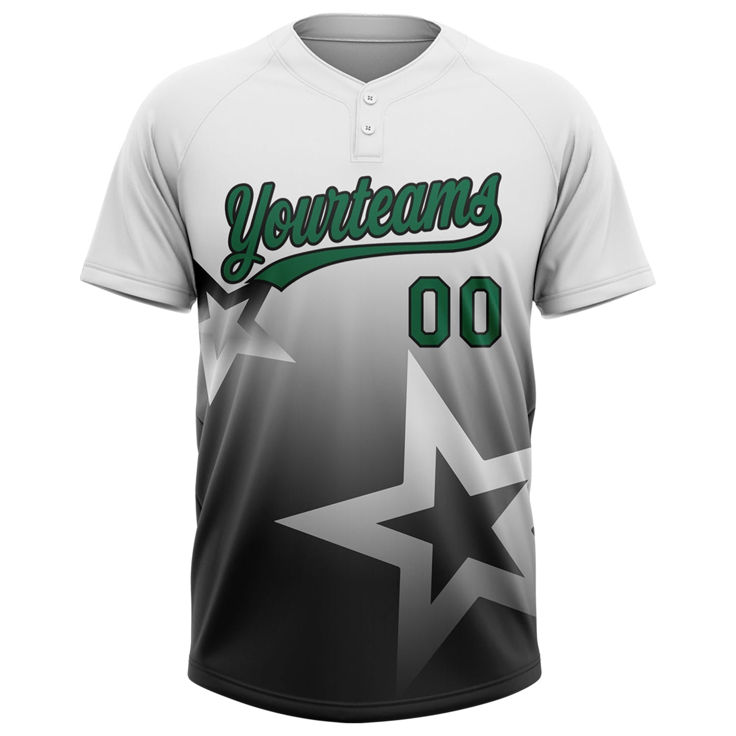 Custom White Kelly Green-Black Gradient Style Twinkle Star Two-Button Unisex Softball Jersey view 2