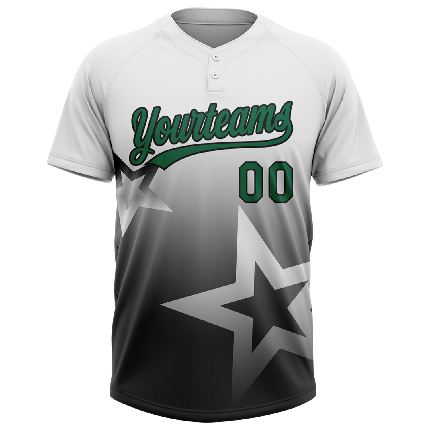 Custom White Kelly Green-Black Gradient Style Twinkle Star Two-Button Unisex Softball Jersey view 2