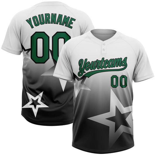 Custom White Kelly Green-Black Gradient Style Twinkle Star Two-Button Unisex Softball Jersey - Main View