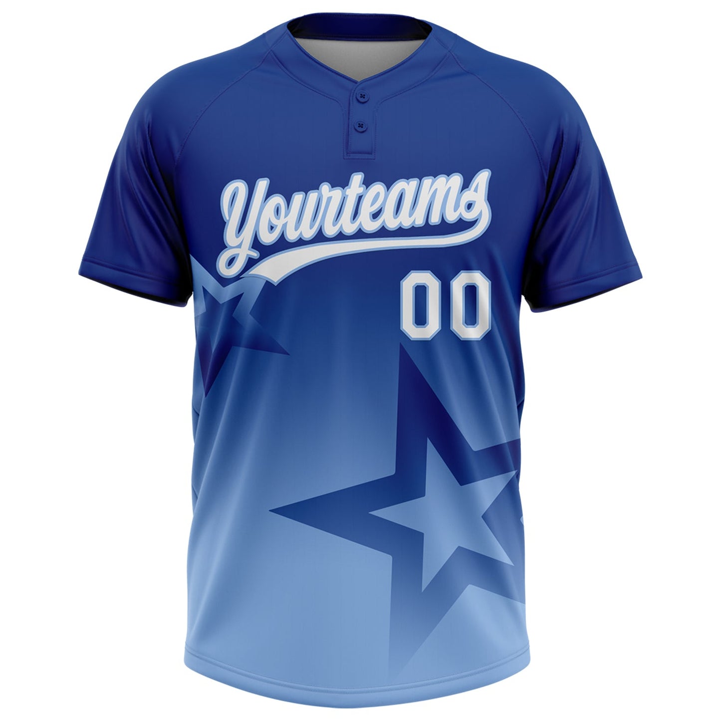 Custom Royal White-Light Blue Gradient Style Twinkle Star Two-Button Unisex Softball Jersey view 2