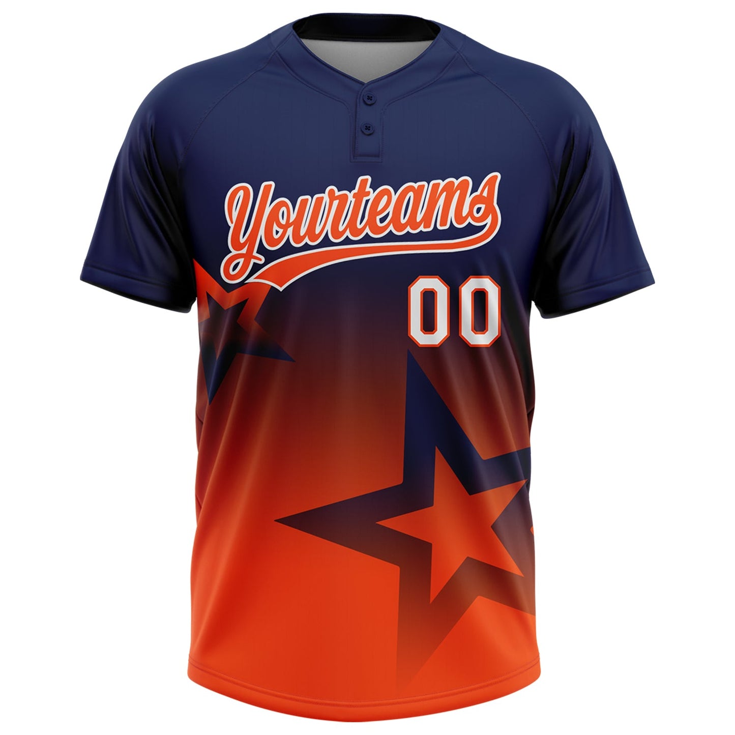 Custom Navy Orange-White Gradient Style Twinkle Star Two-Button Unisex Softball Jersey view 2
