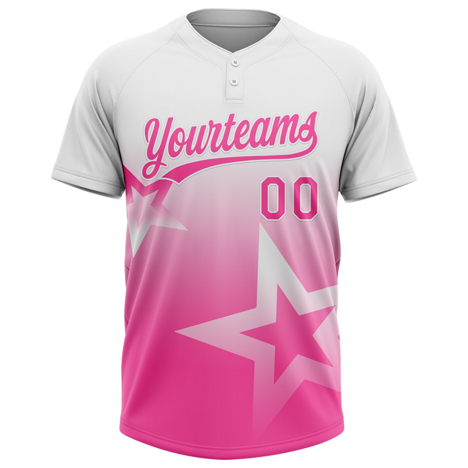 Custom White Pink Gradient Style Twinkle Star Two-Button Unisex Softball Jersey view 2