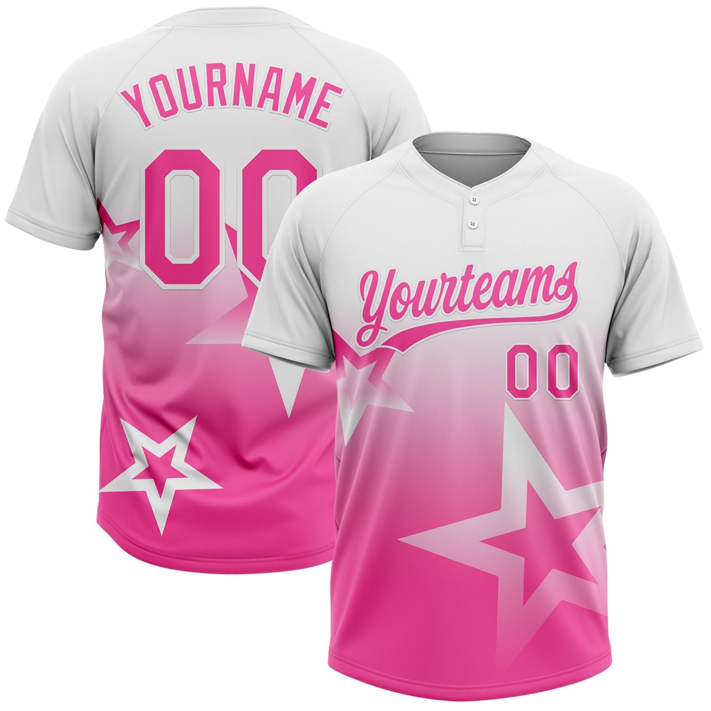 Custom White Pink Gradient Style Twinkle Star Two-Button Unisex Softball Jersey - Main View