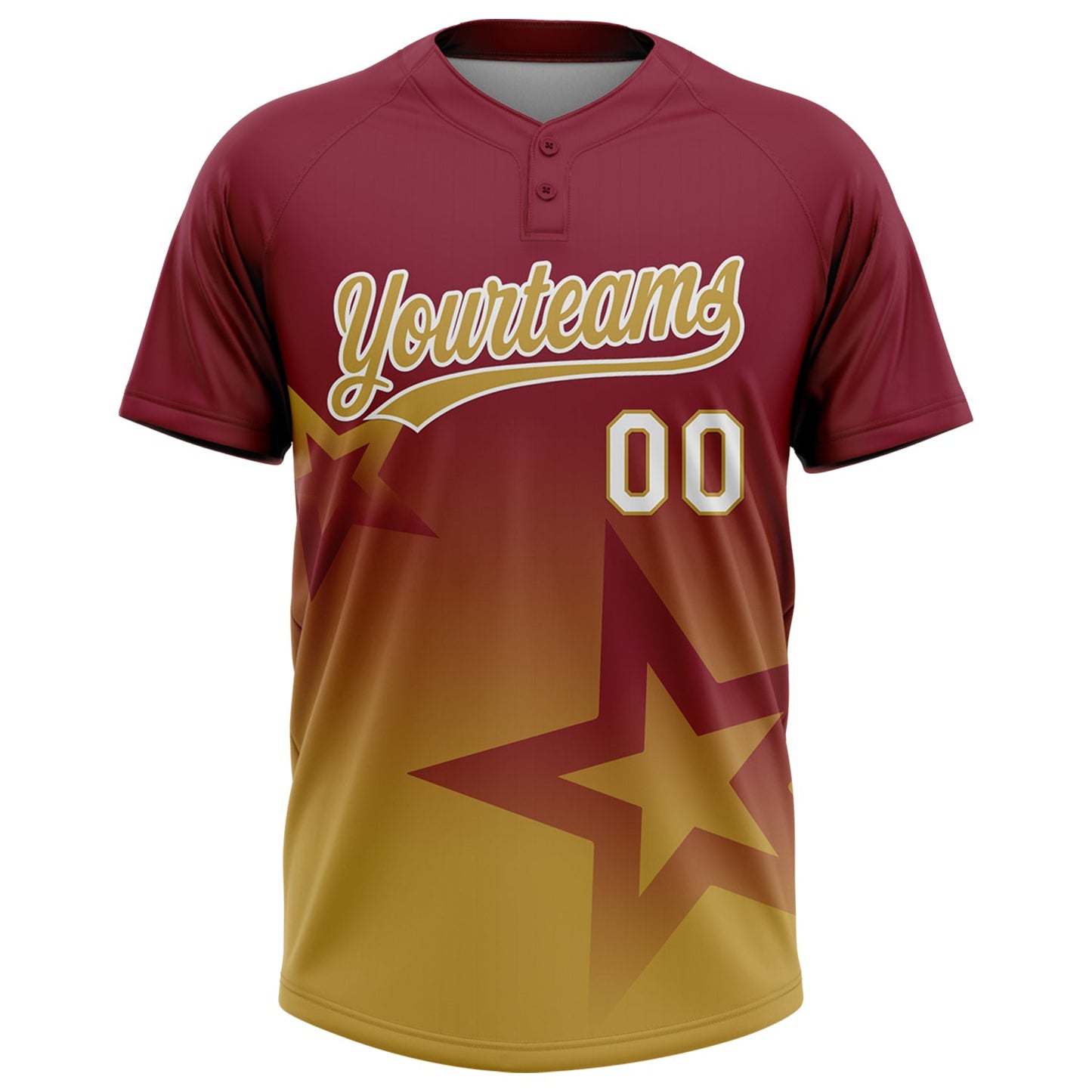 Custom Crimson Old Gold-White Gradient Style Twinkle Star Two-Button Unisex Softball Jersey view 2