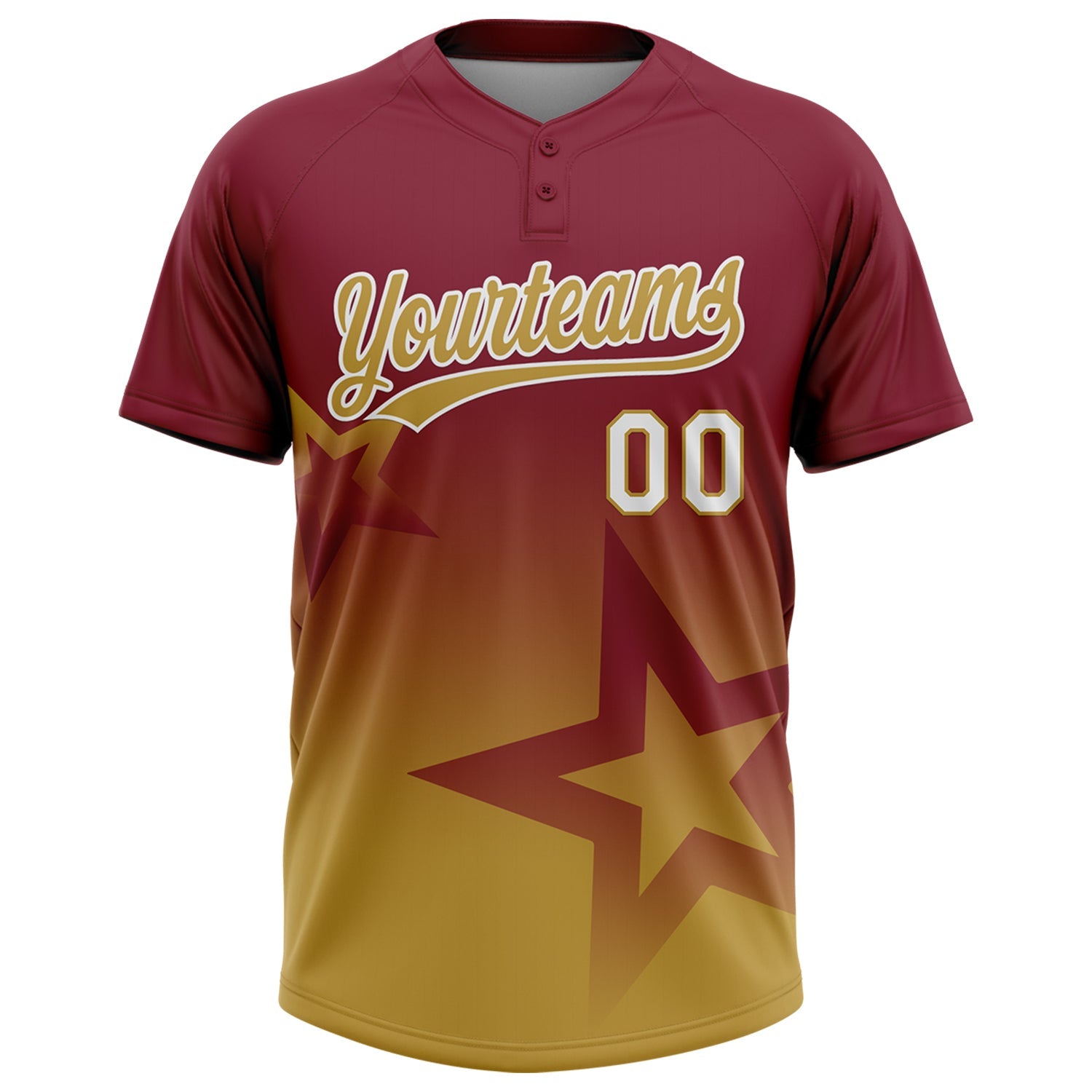 Custom Crimson Old Gold-White Gradient Style Twinkle Star Two-Button Unisex Softball Jersey view 2