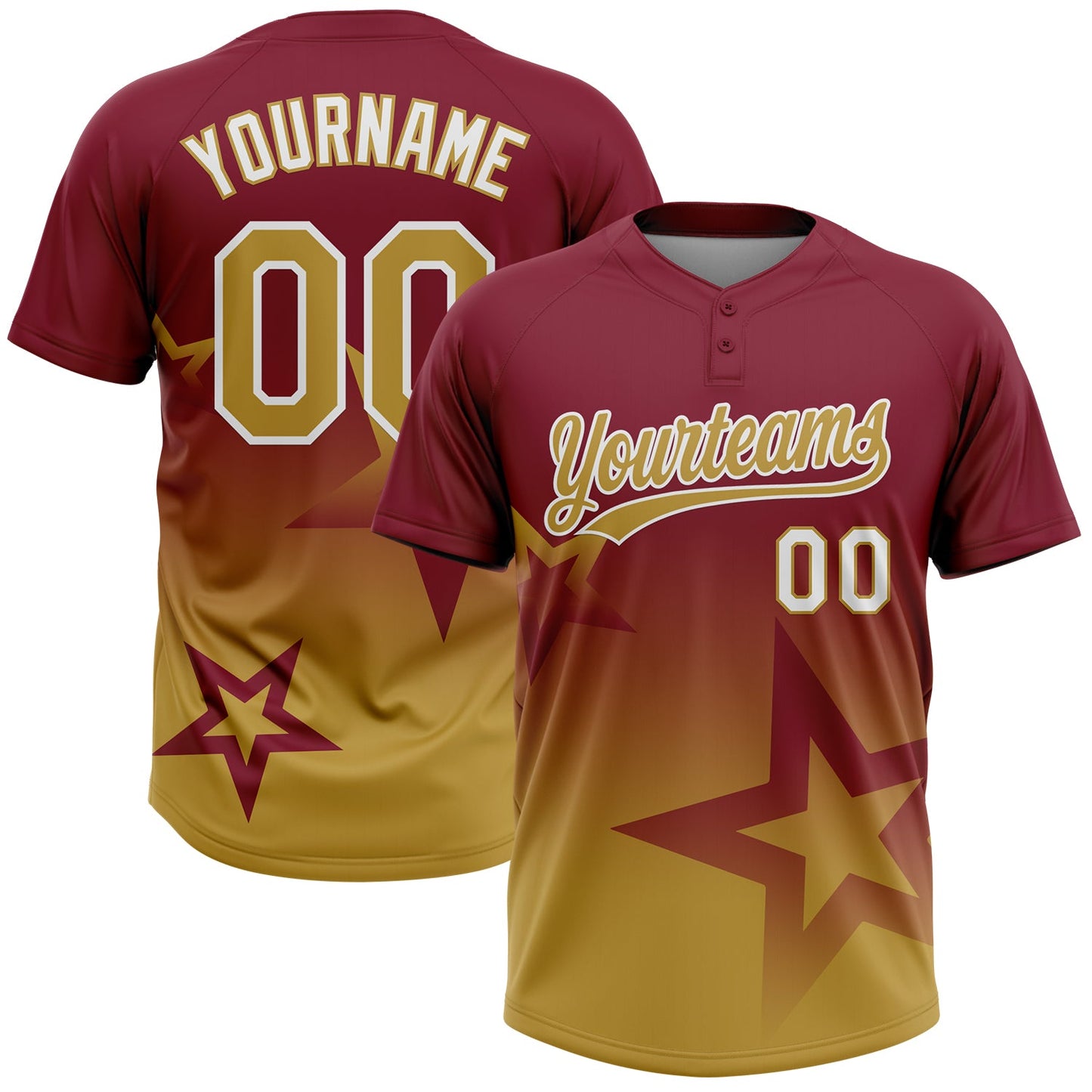 Custom Crimson Old Gold-White Gradient Style Twinkle Star Two-Button Unisex Softball Jersey - Main View