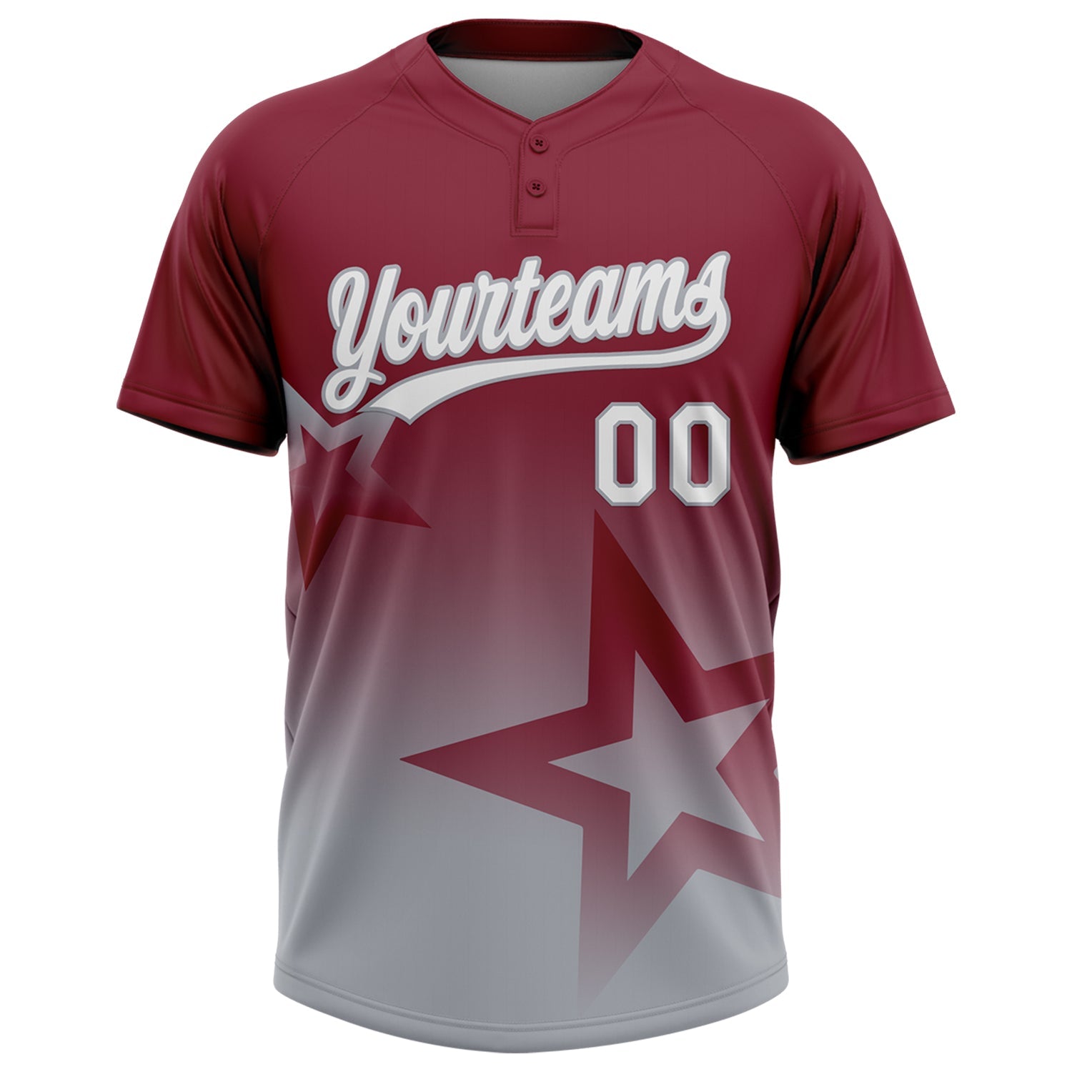 Custom Crimson White-Gray Gradient Style Twinkle Star Two-Button Unisex Softball Jersey view 2
