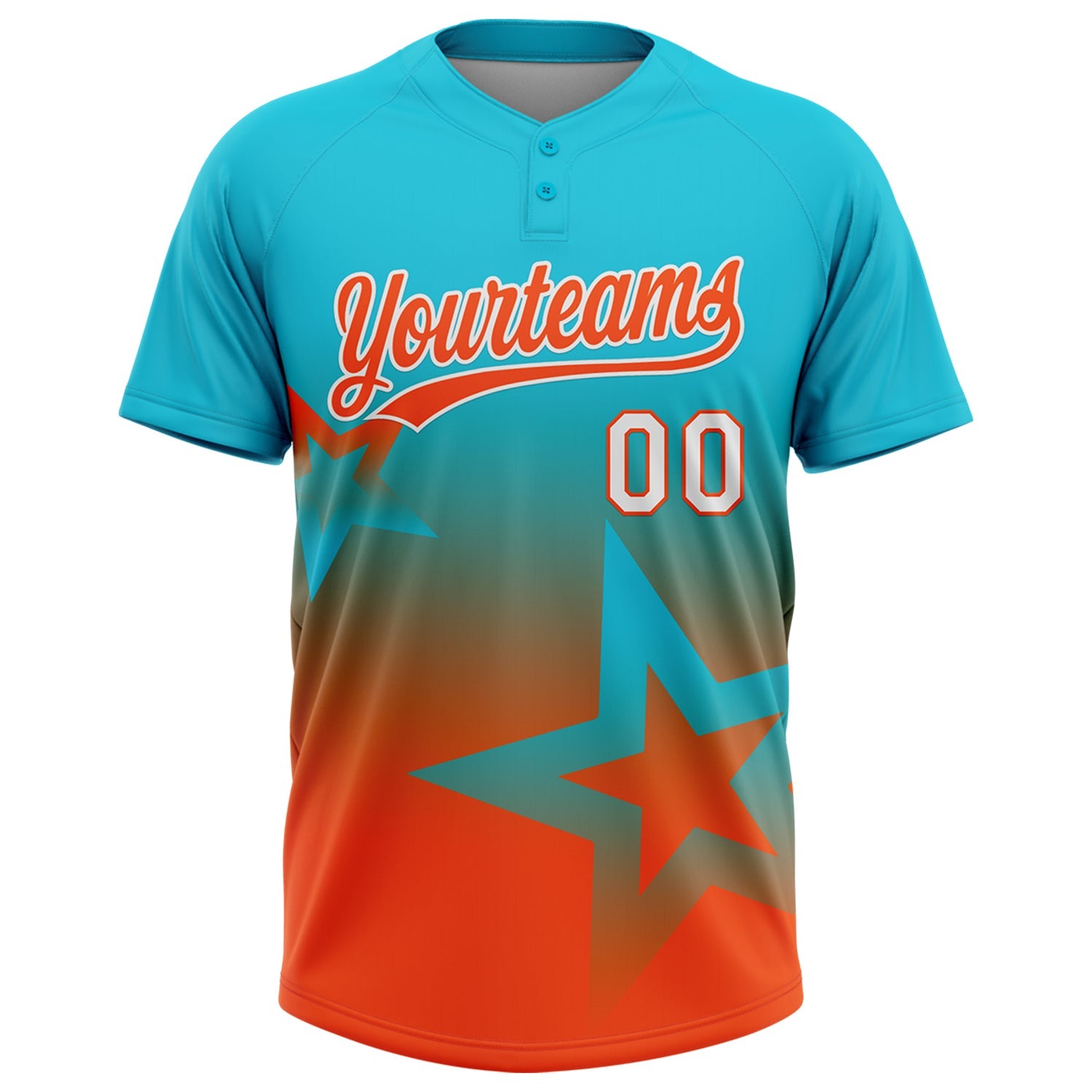 Custom Lakes Blue Orange-White Gradient Style Twinkle Star Two-Button Unisex Softball Jersey view 2