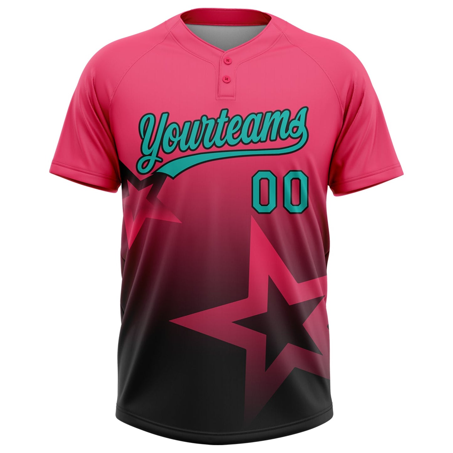 Custom Neon Pink Aqua-White Gradient Style Twinkle Star Two-Button Unisex Softball Jersey view 2
