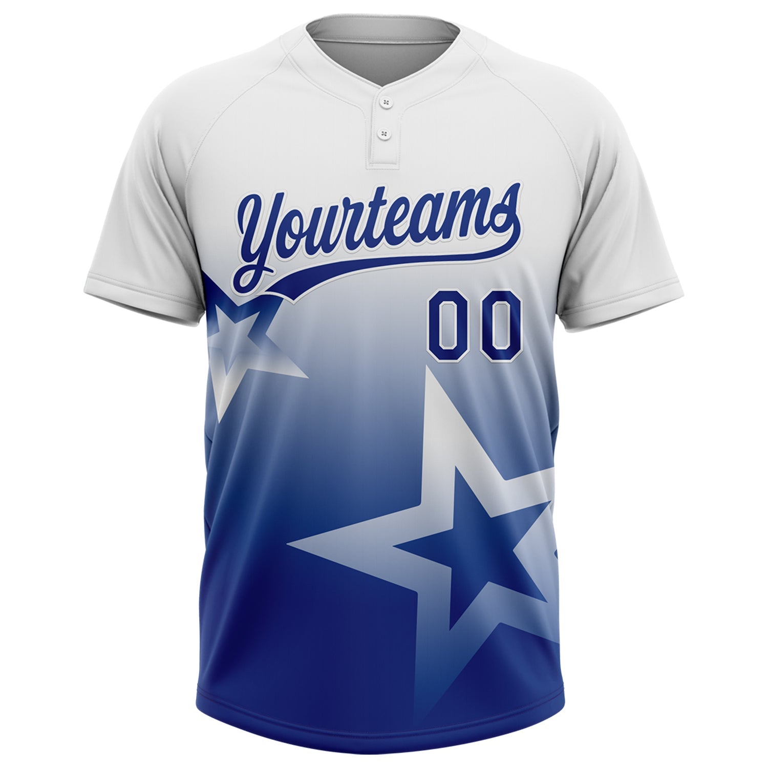 Custom White Royal Gradient Style Twinkle Star Two-Button Unisex Softball Jersey view 2
