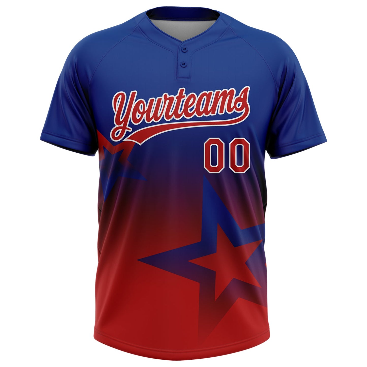 Custom Royal Red-White Gradient Style Twinkle Star Two-Button Unisex Softball Jersey view 2
