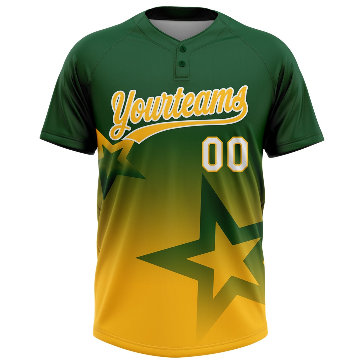Custom Green Gold-White Gradient Style Twinkle Star Two-Button Unisex Softball Jersey view 2