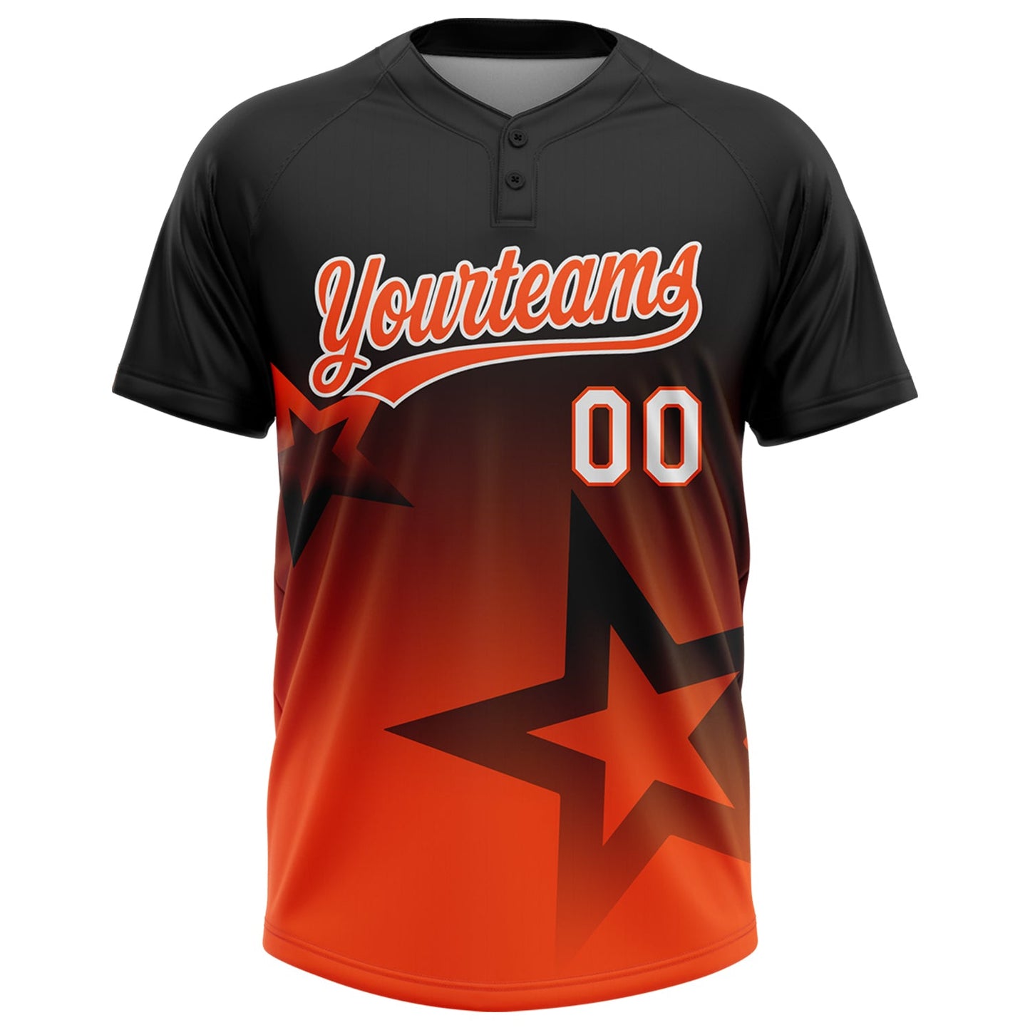 Custom Black Orange-White Gradient Style Twinkle Star Two-Button Unisex Softball Jersey view 2