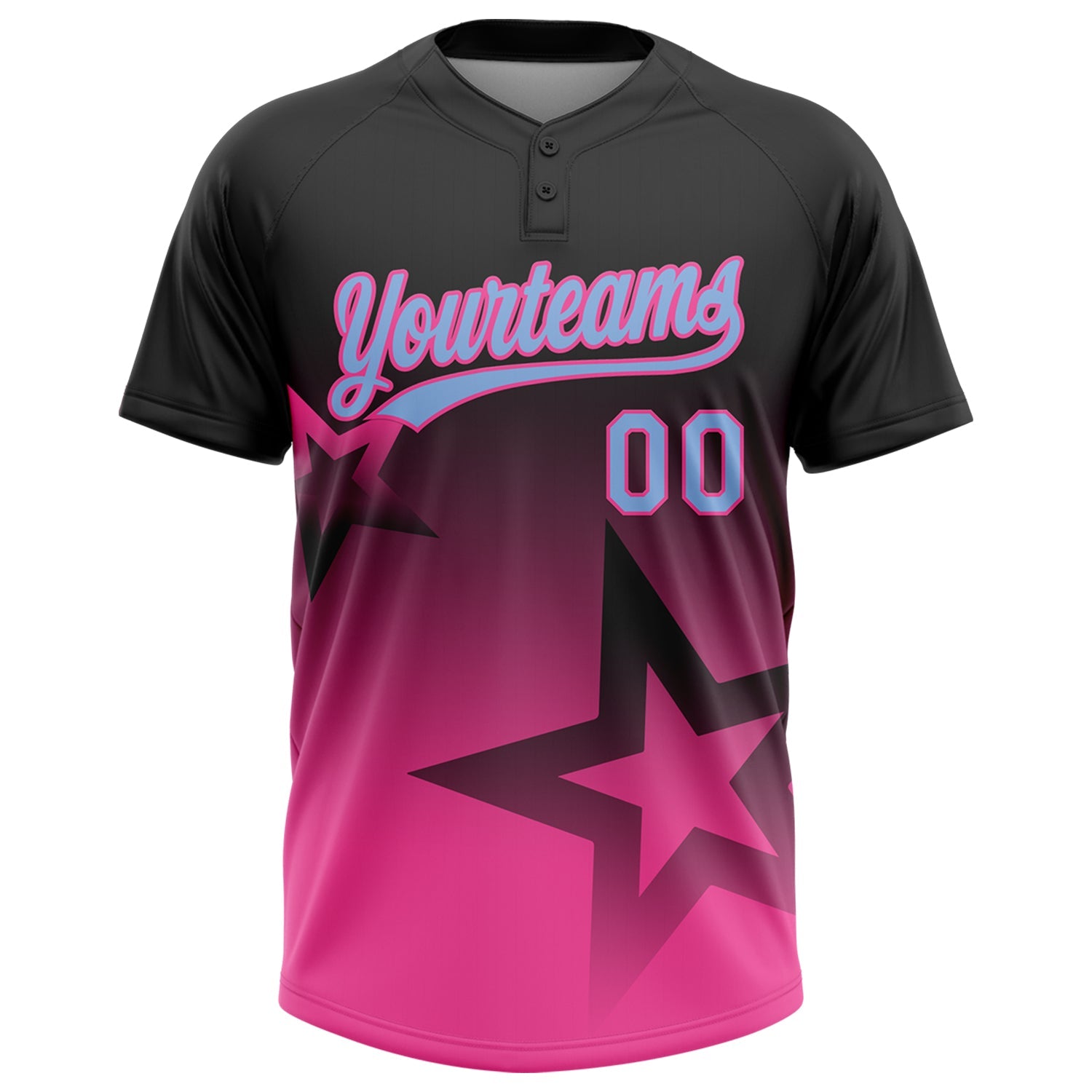 Custom Black Light Blue-Pink Gradient Style Twinkle Star Two-Button Unisex Softball Jersey view 2