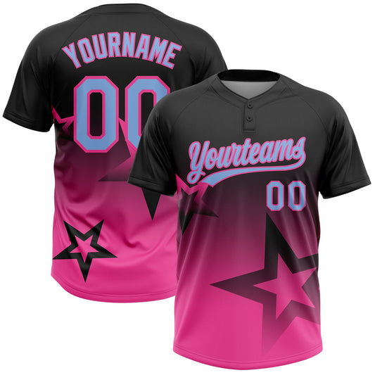 Custom Black Light Blue-Pink Gradient Style Twinkle Star Two-Button Unisex Softball Jersey - Main View