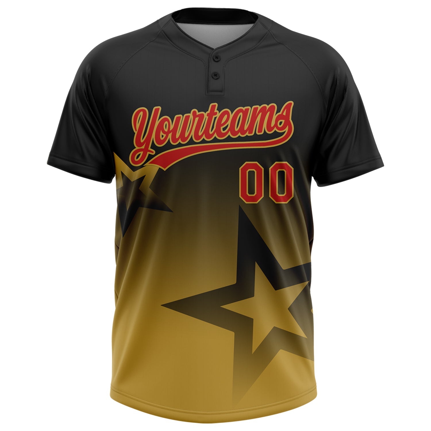 Custom Black Red-Old Gold Gradient Style Twinkle Star Two-Button Unisex Softball Jersey view 2