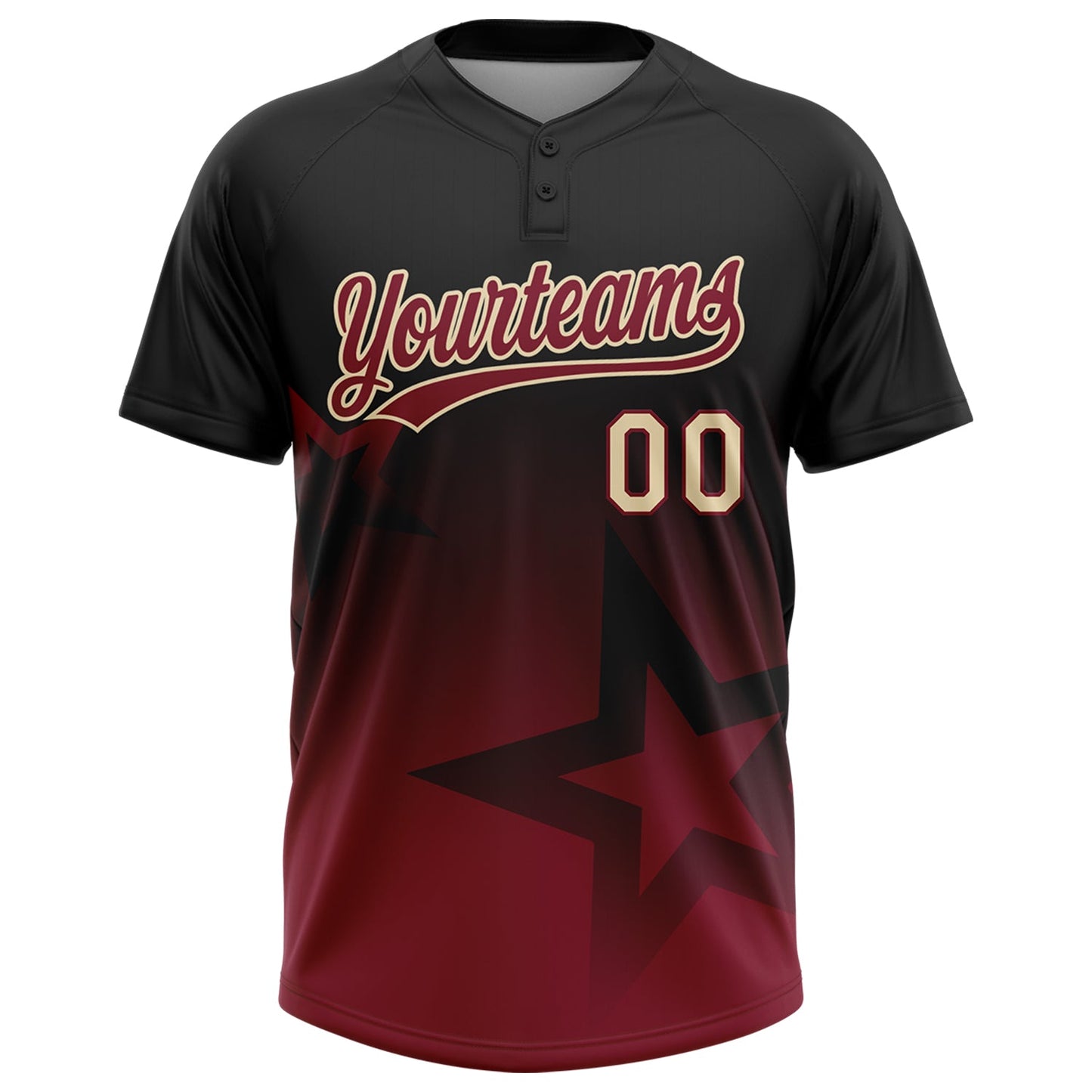 Custom Black Crimson-Cream Gradient Style Twinkle Star Two-Button Unisex Softball Jersey view 2