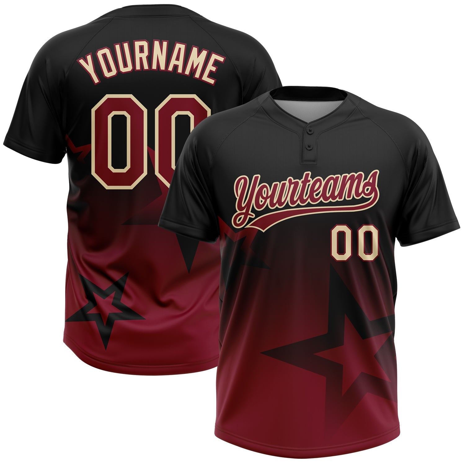 Custom Black Crimson-Cream Gradient Style Twinkle Star Two-Button Unisex Softball Jersey - Main View