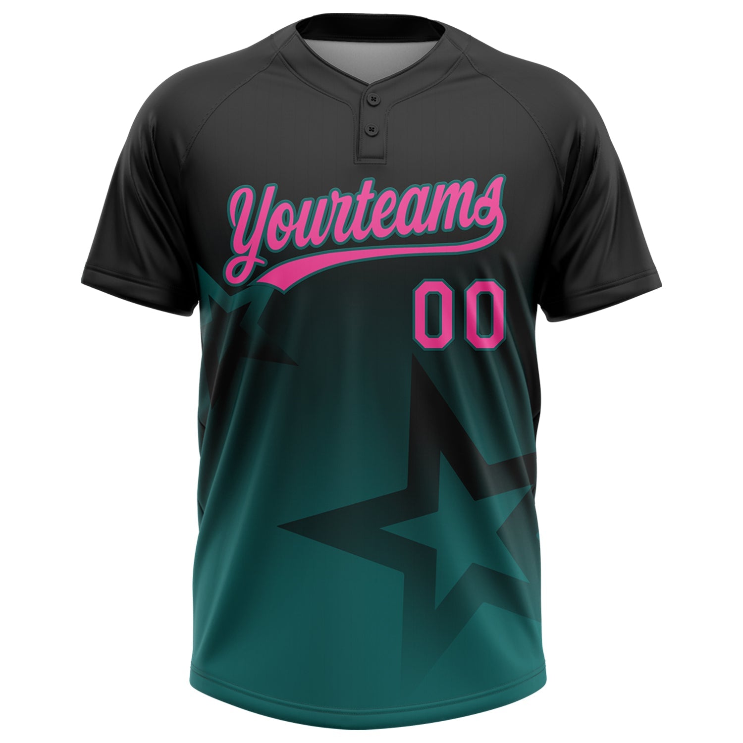Custom Black Pink-Teal Gradient Style Twinkle Star Two-Button Unisex Softball Jersey view 2