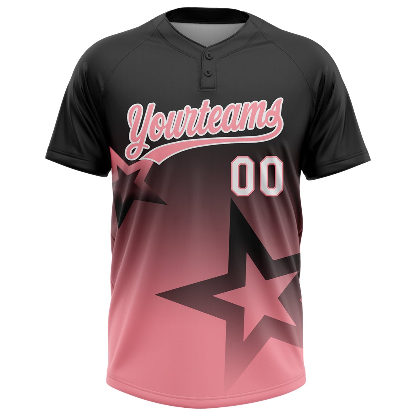 Custom Black Medium Pink-White Gradient Style Twinkle Star Two-Button Unisex Softball Jersey view 2