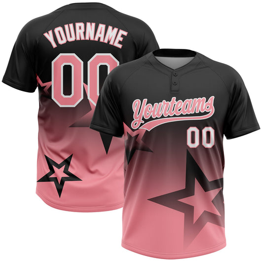 Custom Black Medium Pink-White Gradient Style Twinkle Star Two-Button Unisex Softball Jersey - Main View