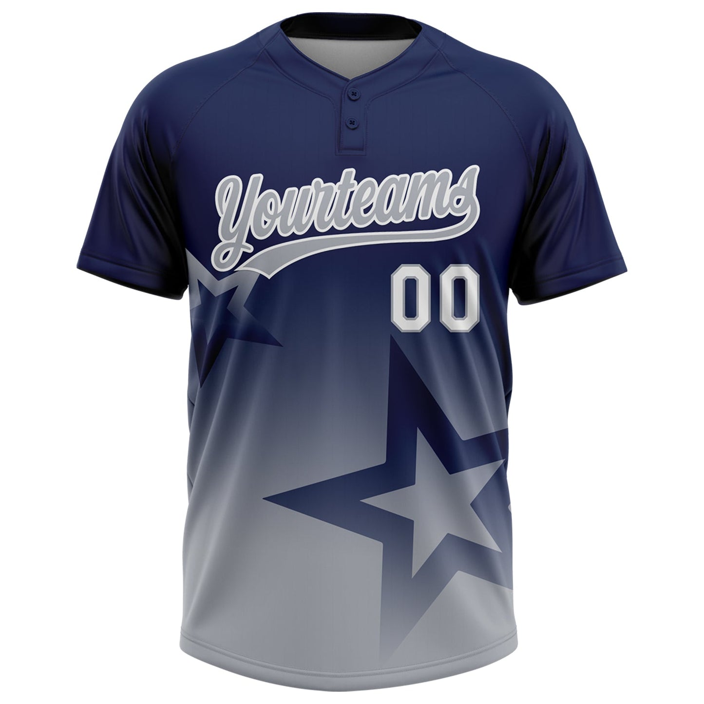 Custom Navy Gray-White Gradient Style Twinkle Star Two-Button Unisex Softball Jersey view 2