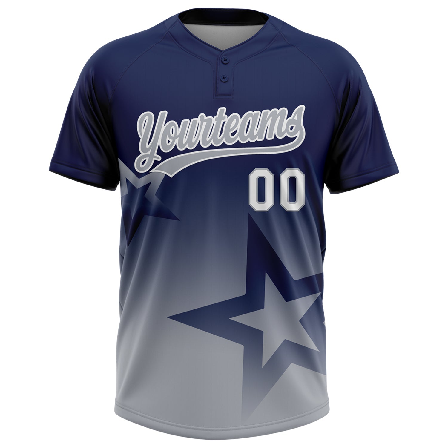 Custom Navy Gray-White Gradient Style Twinkle Star Two-Button Unisex Softball Jersey view 2