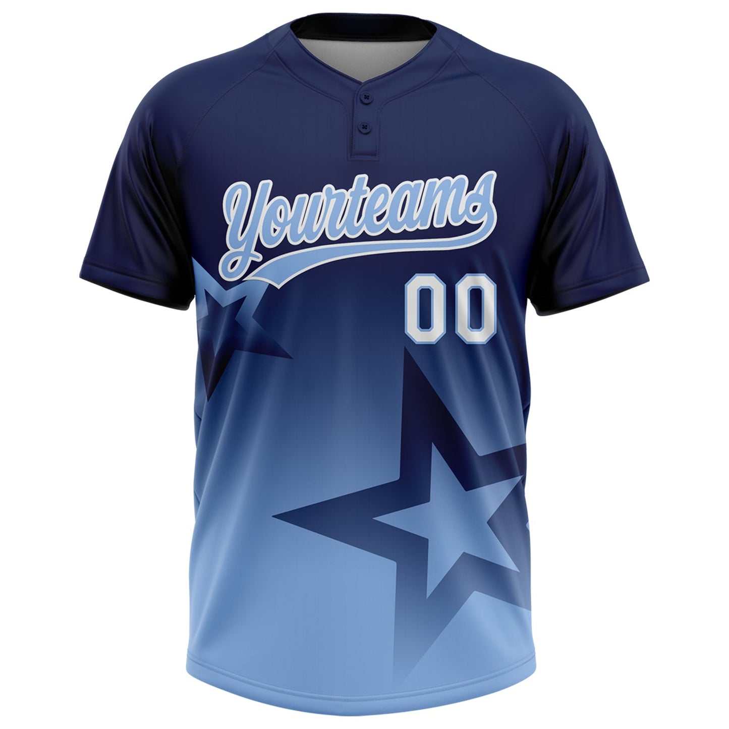 Custom Navy Light Blue-White Gradient Style Twinkle Star Two-Button Unisex Softball Jersey view 2