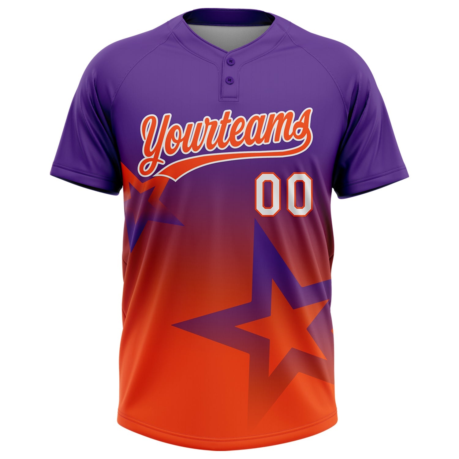 Custom Purple Orange-White Gradient Style Twinkle Star Two-Button Unisex Softball Jersey view 2
