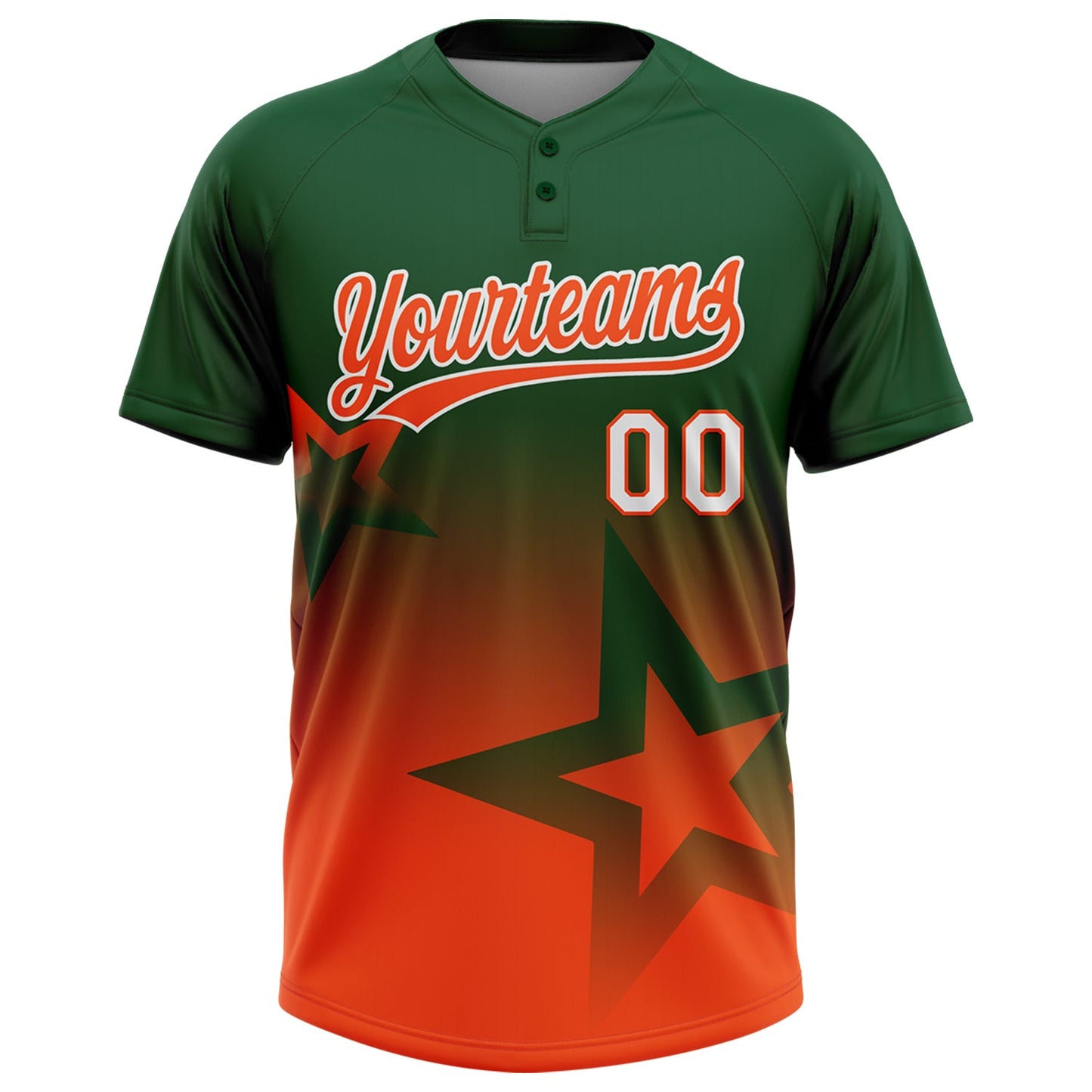 Custom Green Orange-White Gradient Style Twinkle Star Two-Button Unisex Softball Jersey view 2