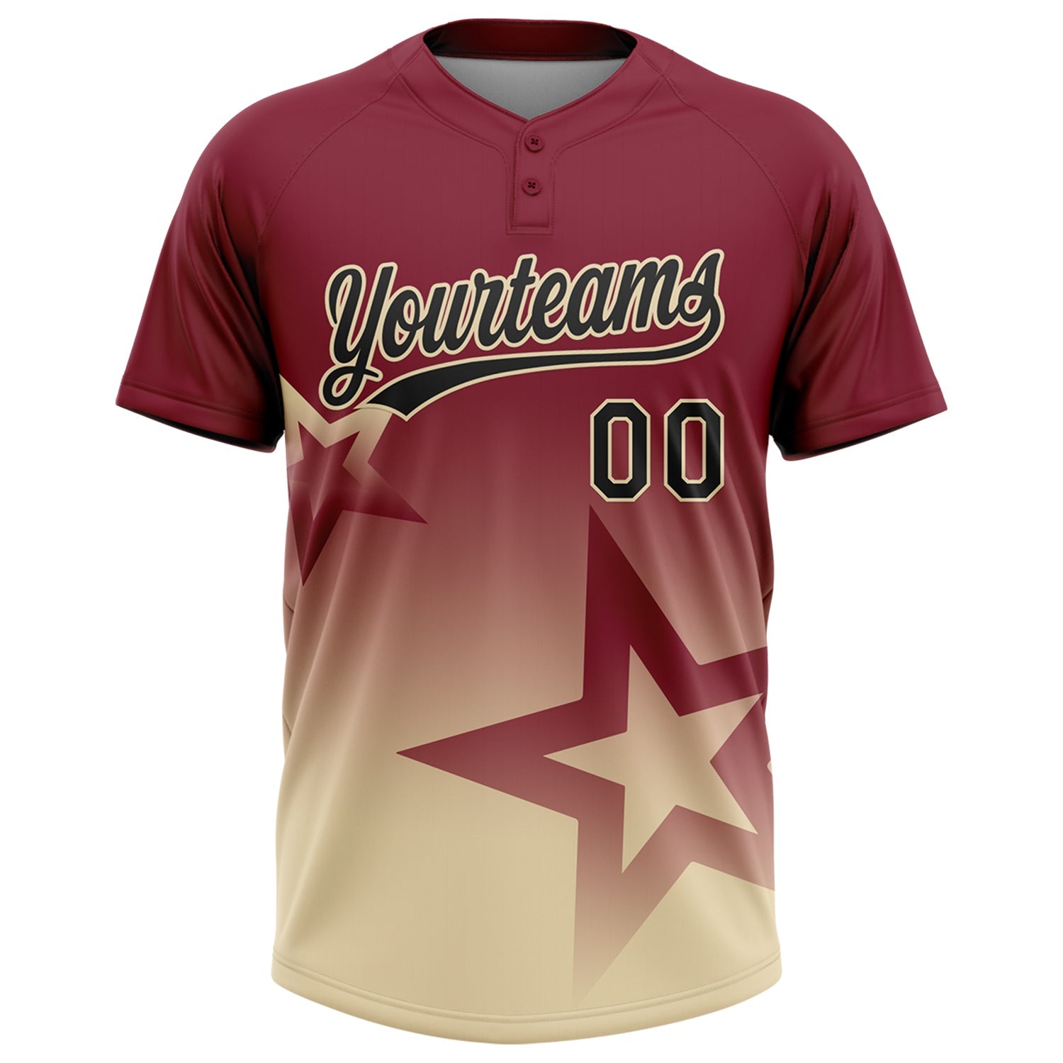 Custom Crimson Black-Cream Gradient Style Twinkle Star Two-Button Unisex Softball Jersey view 2