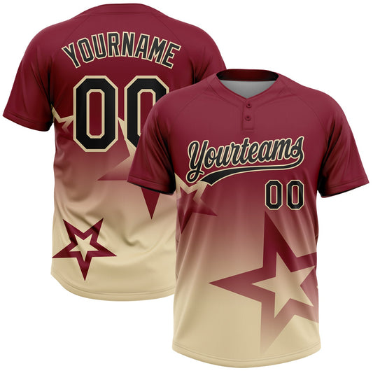 Custom Crimson Black-Cream Gradient Style Twinkle Star Two-Button Unisex Softball Jersey - Main View