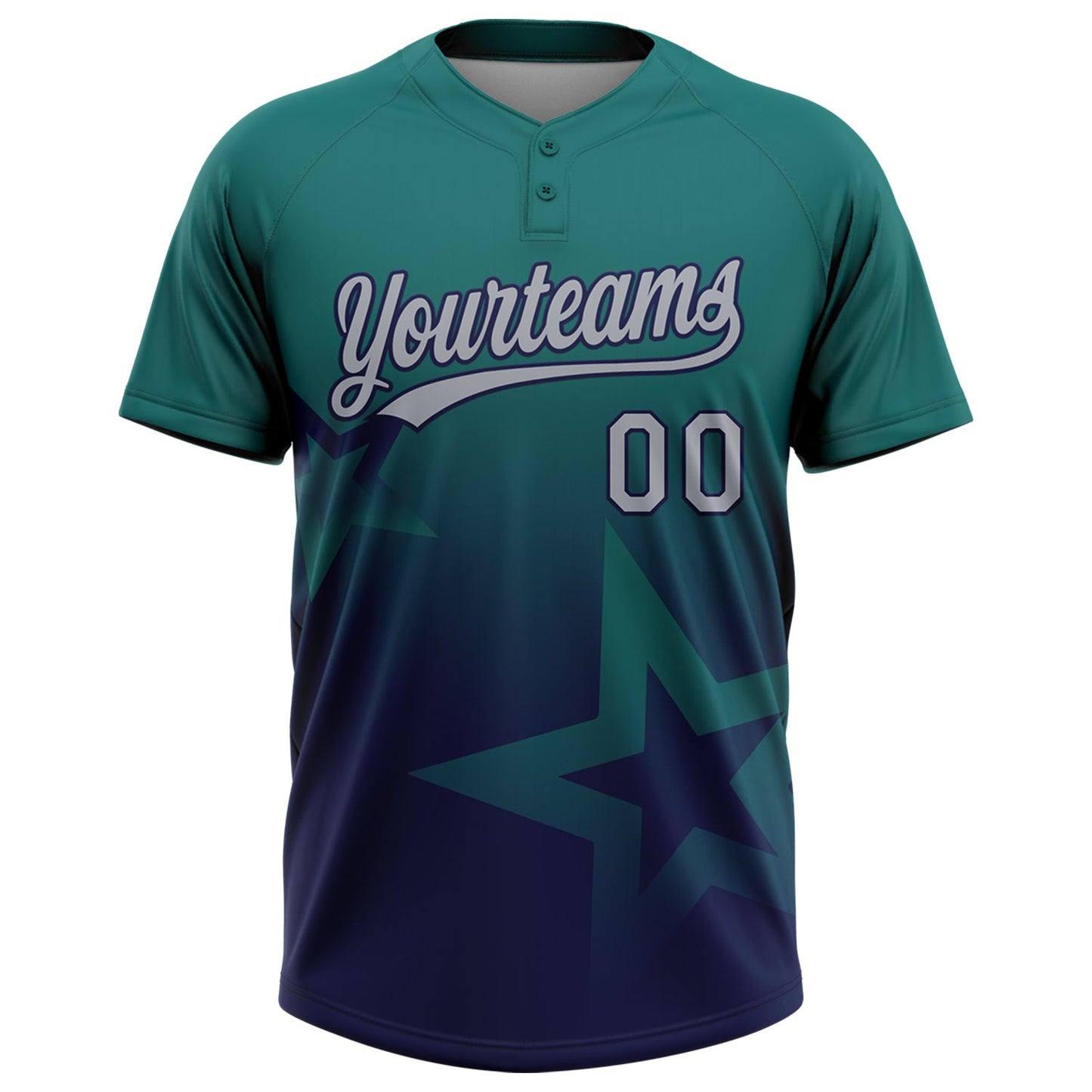 Custom Teal Gray-Navy Gradient Style Twinkle Star Two-Button Unisex Softball Jersey view 2