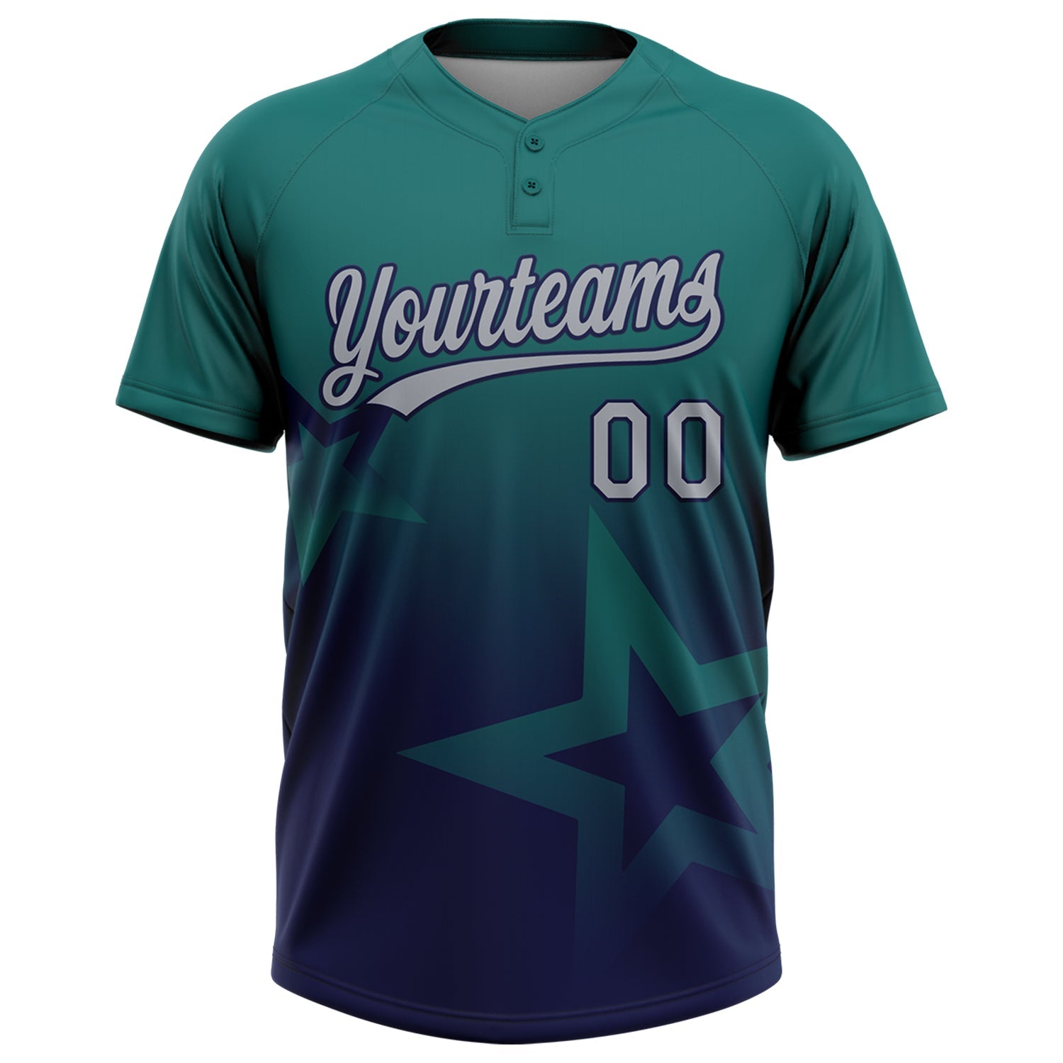 Custom Teal Gray-Navy Gradient Style Twinkle Star Two-Button Unisex Softball Jersey view 2