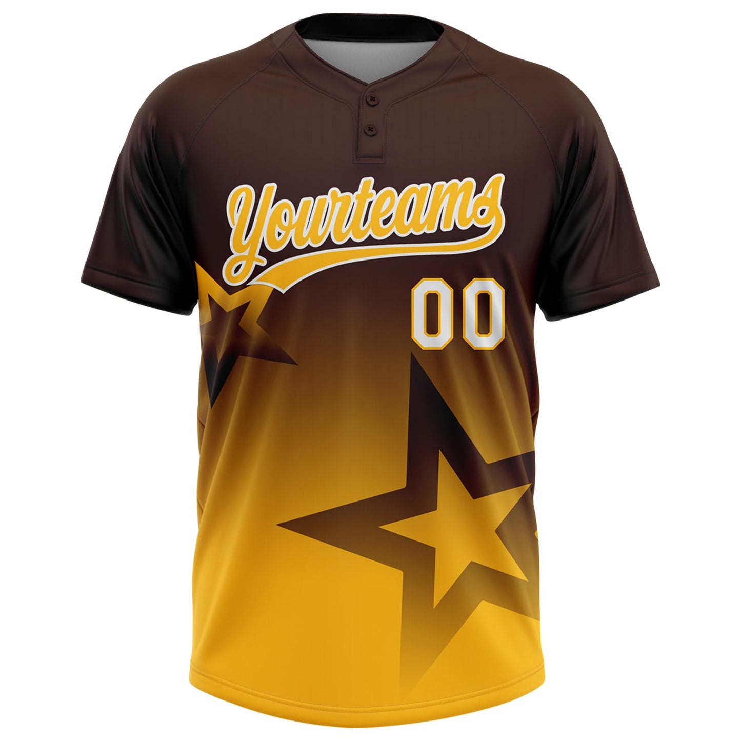 Custom Brown Gold-White Gradient Style Twinkle Star Two-Button Unisex Softball Jersey view 2