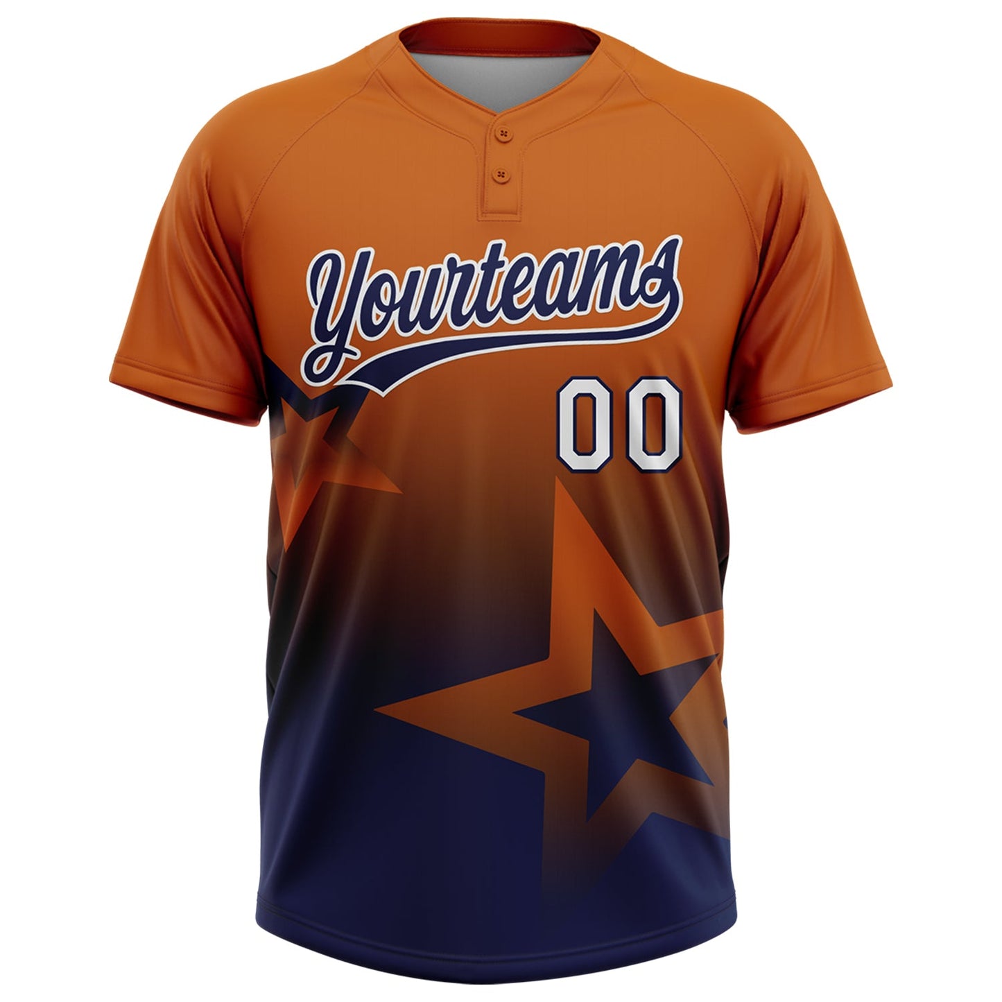 Custom Texas Orange Navy-White Gradient Style Twinkle Star Two-Button Unisex Softball Jersey view 2